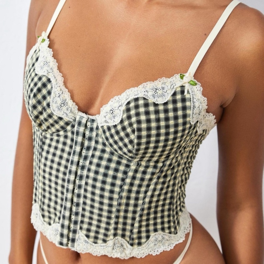 Urban Outfitters Black and White Gingham Corset Top